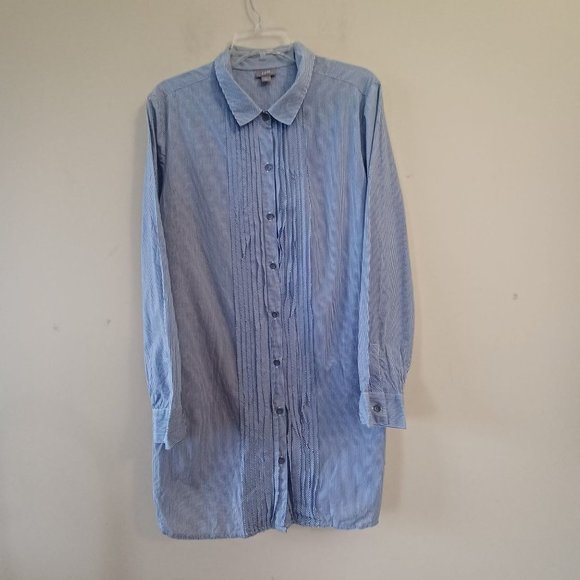 J. Jill Tops - J Jill XL Shirt White Blue Striped Button Down Long Sleeeve Cotton Casual Womens